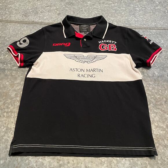 Aston Martin Racing Hackett GB DBR9 59 Polo Shirt Mens Large Black Red White - Picture 1 of 13